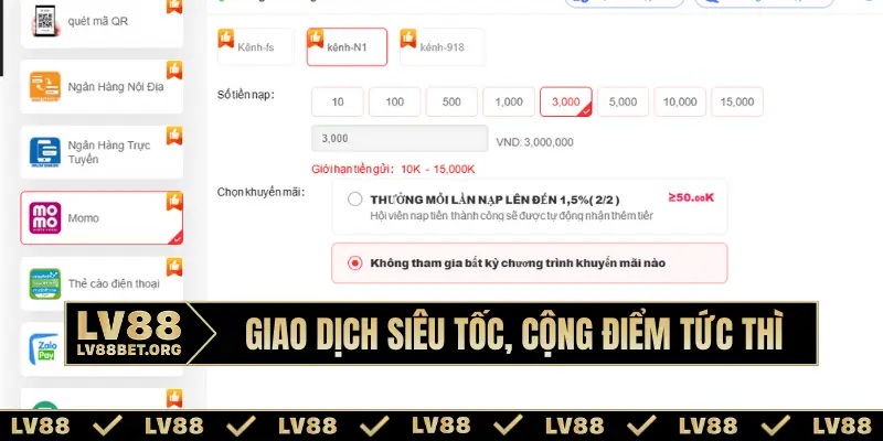 Giao dịch siêu tốc, cộng điểm tức thì